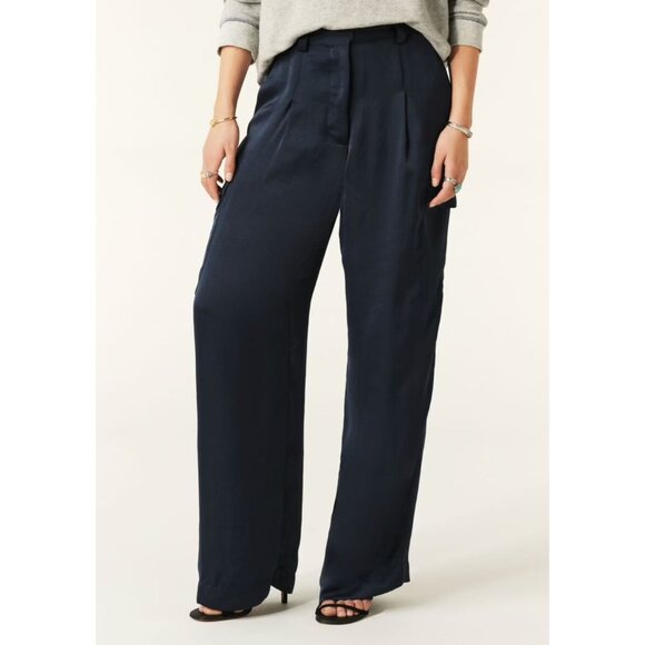 Ba&sh Cary Cargo Style Wide Leg Pants Deep Navy Blue Satin Sz 34/XS - Picture 3 of 13